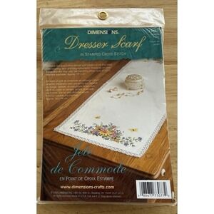 Dimensions Dresser Scarf in Stamped Cross Stitch Garden Floral NEW